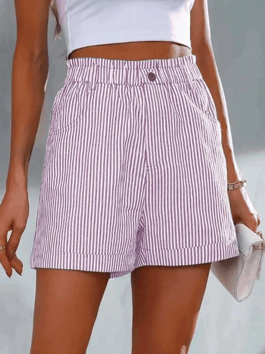 Gestreepte Shorts | Hoge Taille | Elastische Taille | Mini Shorts | Vrouwen Shorts-Hallo Susanne