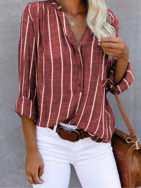 Gestreepte blouse | Lange mouwen | Losse pasvorm | Blouse met knopen | Damesblouses-Hallo Susanne