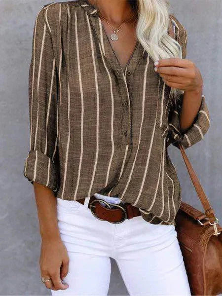 Gestreepte blouse | Lange mouwen | Losse pasvorm | Blouse met knopen | Damesblouses-Hallo Susanne