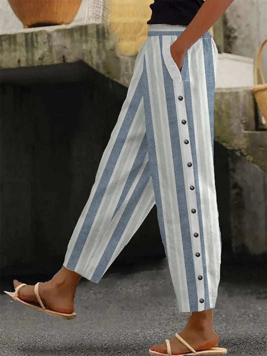Gestreepte broek - Casual lichtgewicht loose fit broek voor dames-Hallo Susanne