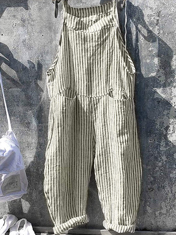 Gestreepte jumpsuit - Los model - Mouwloos - Gestreepte overall - Dungaree Dameskleding-Hallo Susanne