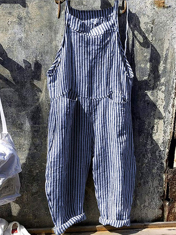 Gestreepte jumpsuit - Los model - Mouwloos - Gestreepte overall - Dungaree Dameskleding-Hallo Susanne