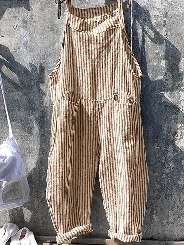 Gestreepte jumpsuit - Los model - Mouwloos - Gestreepte overall - Dungaree Dameskleding-Hallo Susanne