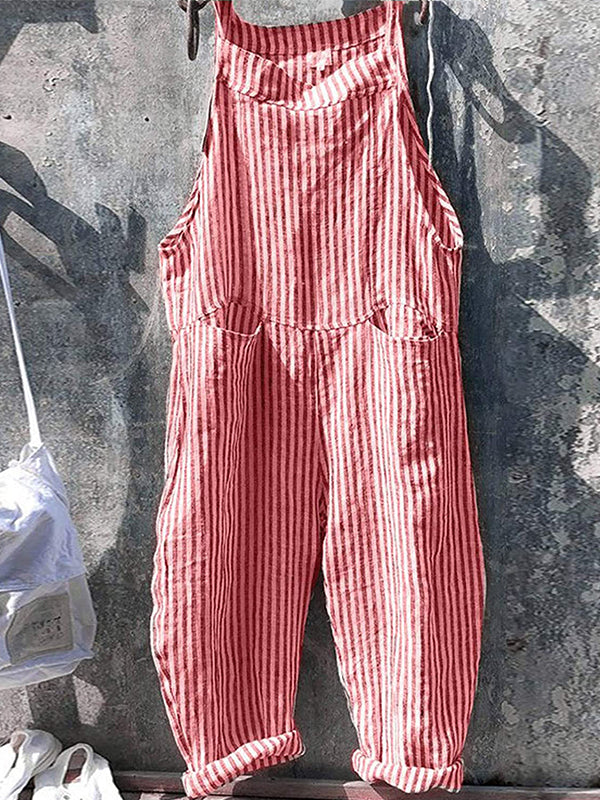 Gestreepte jumpsuit - Los model - Mouwloos - Gestreepte overall - Dungaree Dameskleding-Hallo Susanne