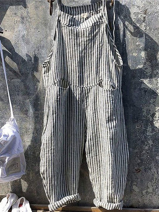 Gestreepte jumpsuit - Los model - Mouwloos - Gestreepte overall - Dungaree Dameskleding-Hallo Susanne