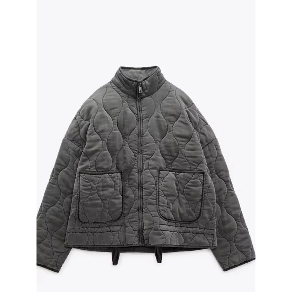 Gewatteerde jas - Warme oversized jas met rits voor dames-Hallo Susanne