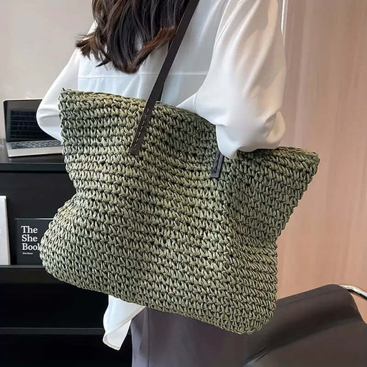 Geweven tas - Geweven shopper damestas met leren riemen-Hallo Susanne