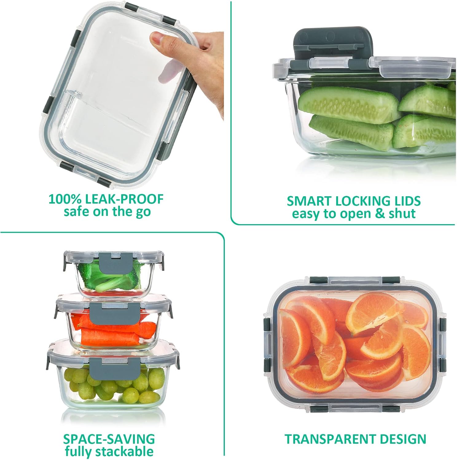 Glazen Voedselbewaarbakjes - Op te warmen - Maaltijdbereidingsset - Glazen voedselbakjes met deksels - Glazen lunchbox-Hallo Susanne