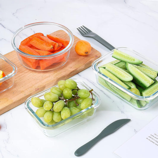Glazen Voedselbewaarbakjes - Op te warmen - Maaltijdbereidingsset - Glazen voedselbakjes met deksels - Glazen lunchbox-Hallo Susanne