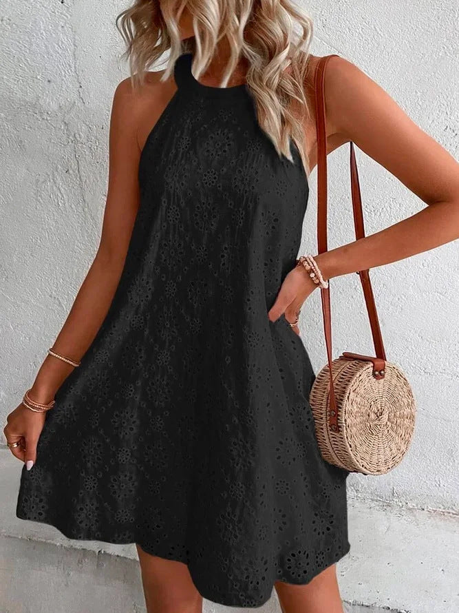 Halter hals jurk - Eyelet - Chic - Mini jurk - Zomer jurk-Hallo Susanne