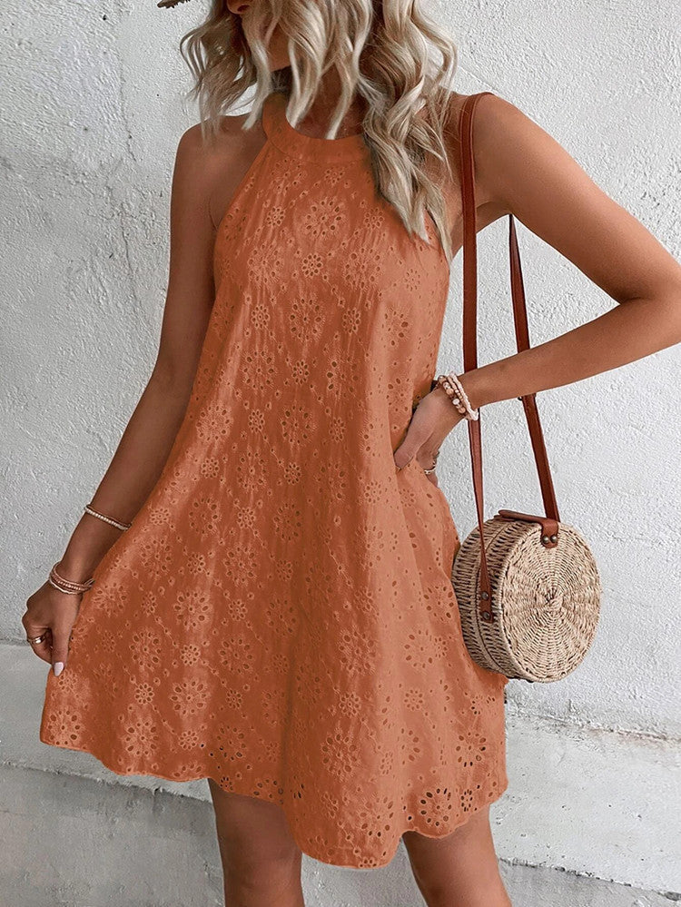 Halter hals jurk - Eyelet - Chic - Mini jurk - Zomer jurk-Hallo Susanne