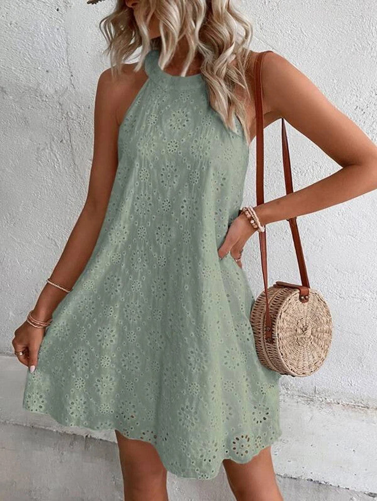 Halter hals jurk - Eyelet - Chic - Mini jurk - Zomer jurk-Hallo Susanne