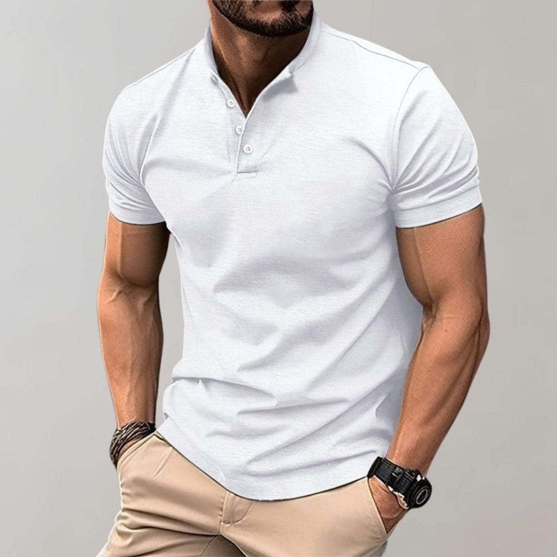Henley shirt - Herenpolo met korte mouwen en gladde knopenhals-Hallo Susanne