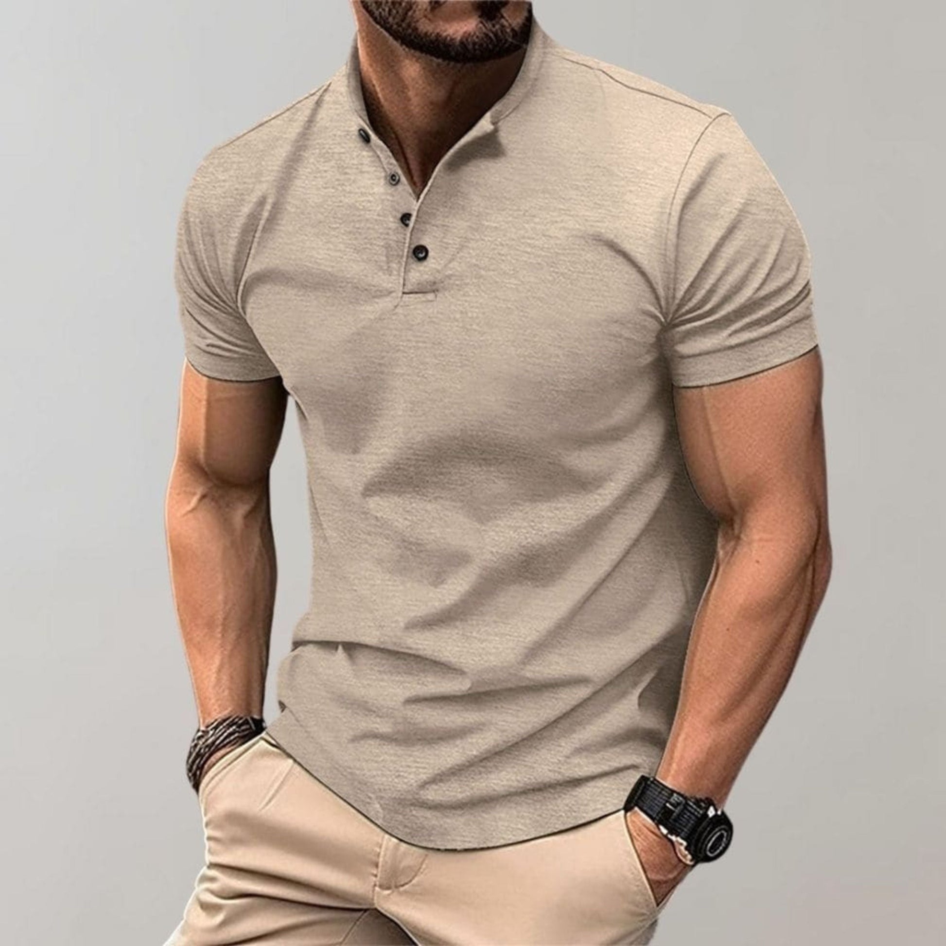 Henley shirt - Herenpolo met korte mouwen en gladde knopenhals-Hallo Susanne