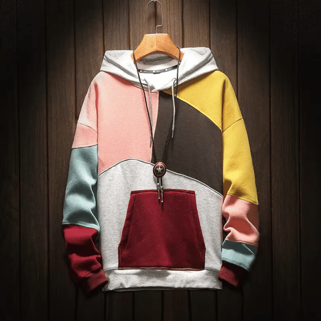 Heren Hoodie - Warme oversized Patchwork Pullover Hoodie-Hallo Susanne