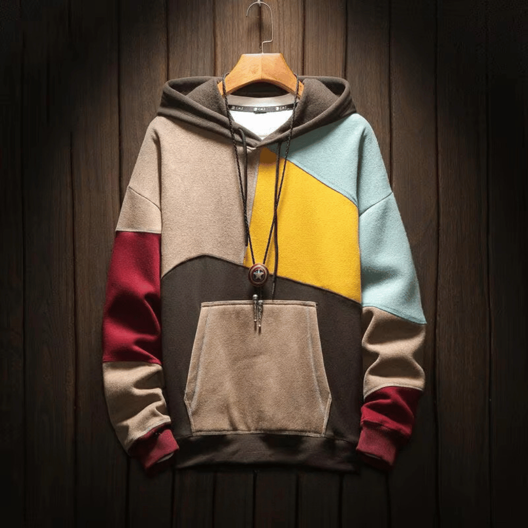 Heren Hoodie - Warme oversized Patchwork Pullover Hoodie-Hallo Susanne