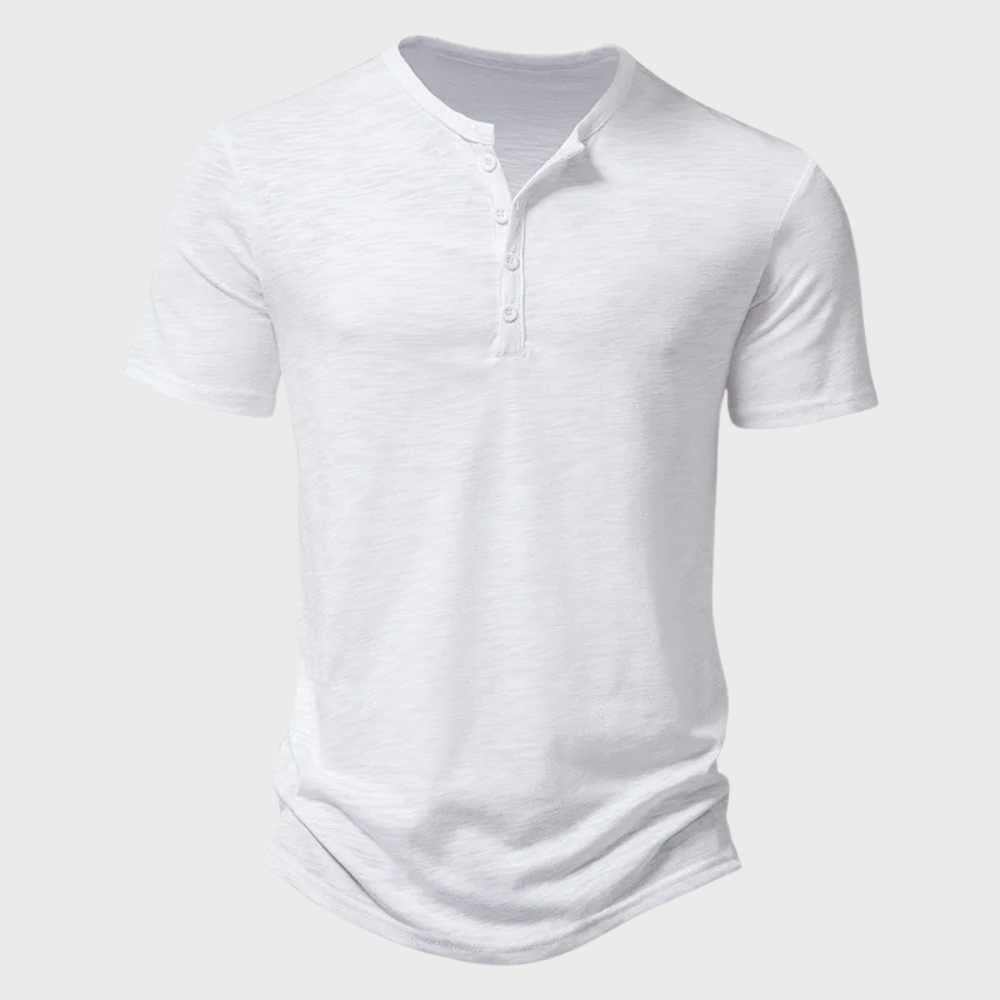 Heren T-shirt - Knoop Hals - Lichtgewicht - Effen T-shirt - Herenkleding-Hallo Susanne