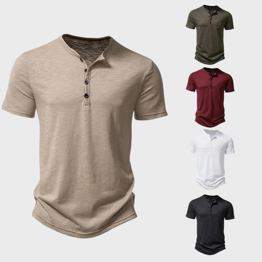 Heren T-shirt - Knoop Hals - Lichtgewicht - Effen T-shirt - Herenkleding-Hallo Susanne