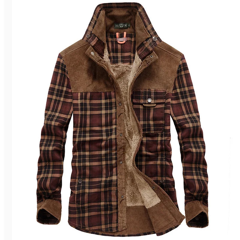 Herenjas - geruit - Button-Up - fleece gevoerde jas - overhemdjas-Hallo Susanne