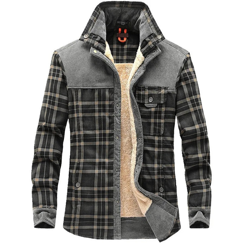 Herenjas - geruit - Button-Up - fleece gevoerde jas - overhemdjas-Hallo Susanne