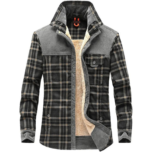 Herenjas - geruit - Button-Up - fleece gevoerde jas - overhemdjas-Hallo Susanne