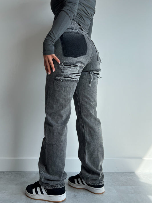 Hoge Taille Jeans | Ripped | Grijs | Jeans met Rechte Pijpen | Damesjeans-Hallo Susanne