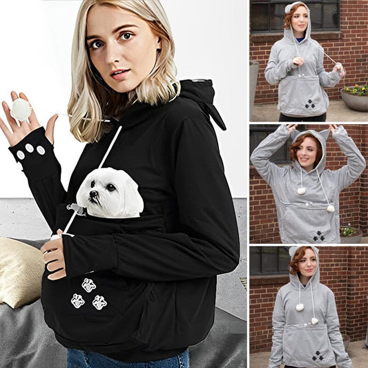 Hoodie met zak voor huisdieren | Lange mouwen | Draagtas voor huisdieren | Hoodie met kattenzak | Sweatshirt voor honden-Hallo Susanne