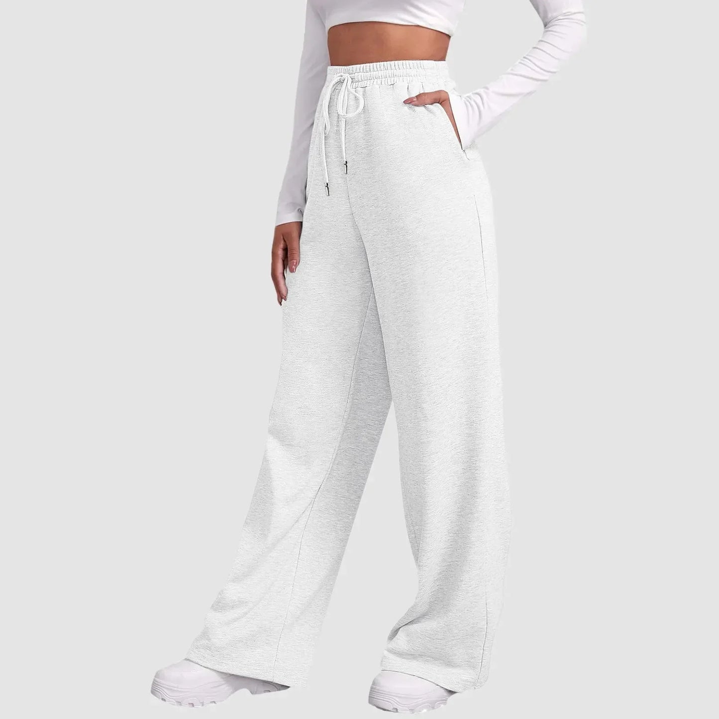 Joggingbroek met wijde pijpen - Dames joggingbroek met elastische tailleband en trekkoord-Hallo Susanne
