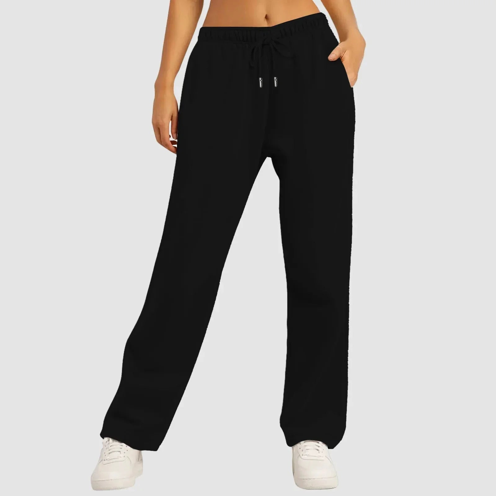 Joggingbroek met wijde pijpen - Dames joggingbroek met elastische tailleband en trekkoord-Hallo Susanne