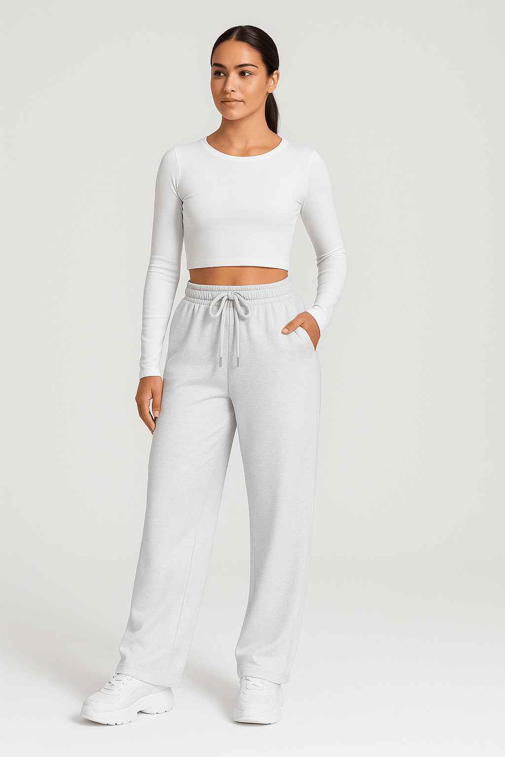 Joggingbroek met wijde pijpen - Dames joggingbroek met elastische tailleband en trekkoord-Hallo Susanne
