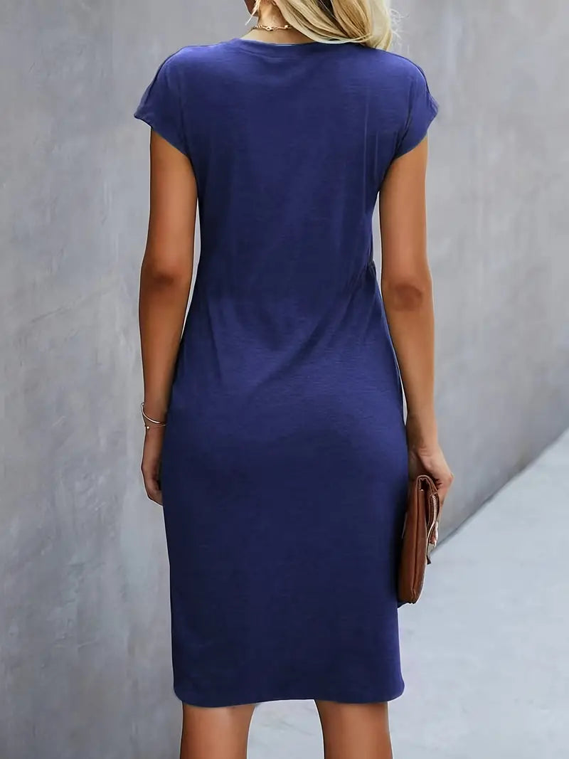 Jurk | Korte Mouw | Knielengte | Elegante Jurk | Midi Jurk-Hallo Susanne