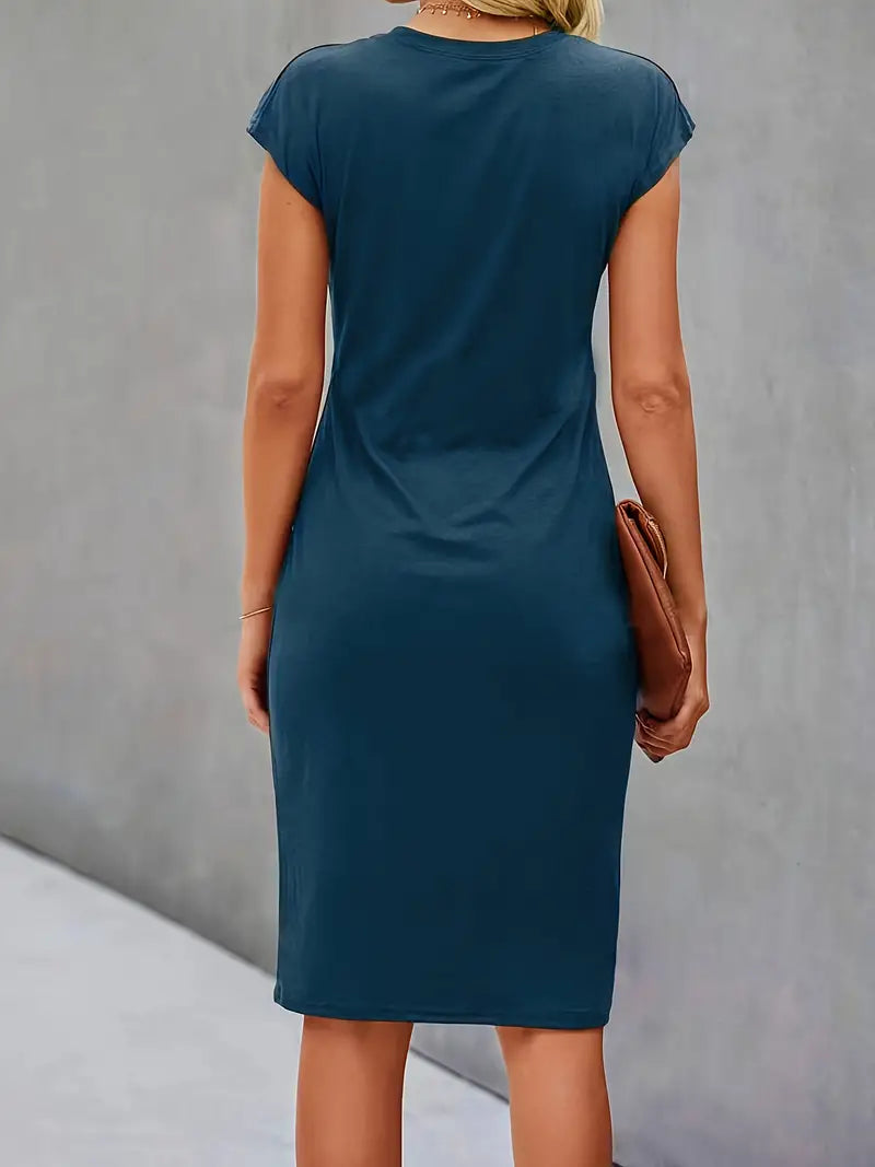 Jurk | Korte Mouw | Knielengte | Elegante Jurk | Midi Jurk-Hallo Susanne