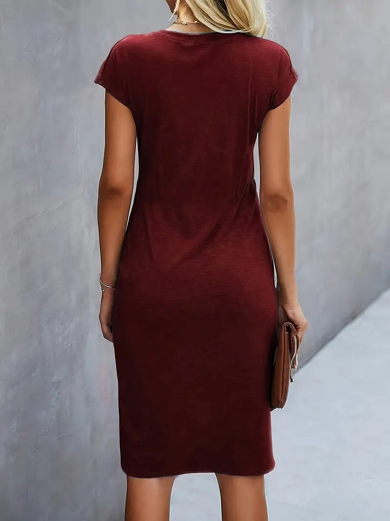 Jurk | Korte Mouw | Knielengte | Elegante Jurk | Midi Jurk-Hallo Susanne