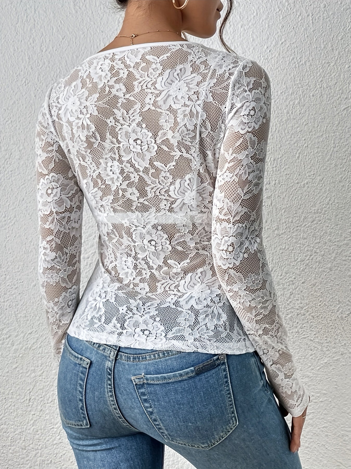 Kanten Blouse | V-Hals | Doorschijnend | Kanten Top | Kanten Top Met Lange Mouwen-Hallo Susanne