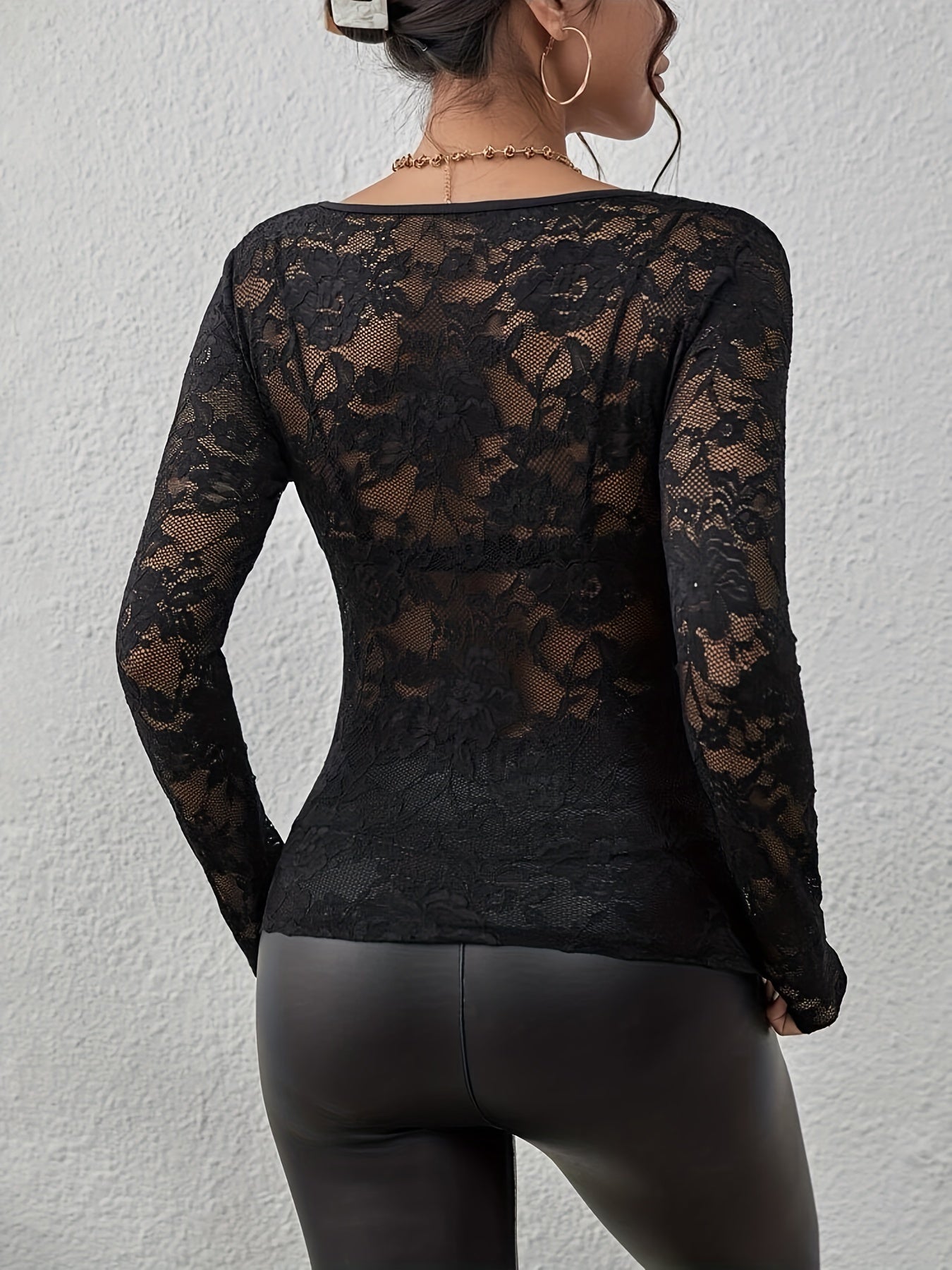 Kanten Blouse | V-Hals | Doorschijnend | Kanten Top | Kanten Top Met Lange Mouwen-Hallo Susanne