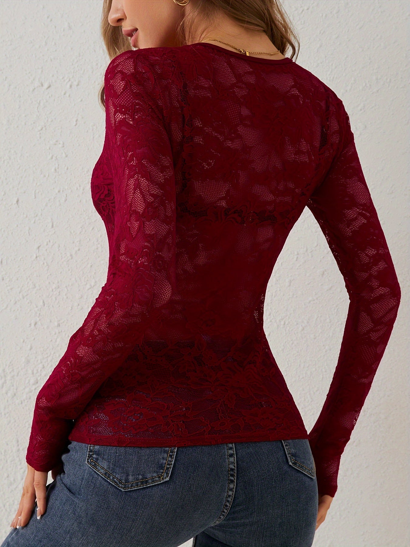 Kanten Blouse | V-Hals | Doorschijnend | Kanten Top | Kanten Top Met Lange Mouwen-Hallo Susanne