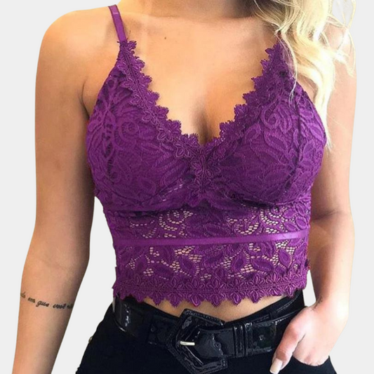 Kanten top - Dames crop top met spaghettibandjes en V-hals voor de zomer-Hallo Susanne