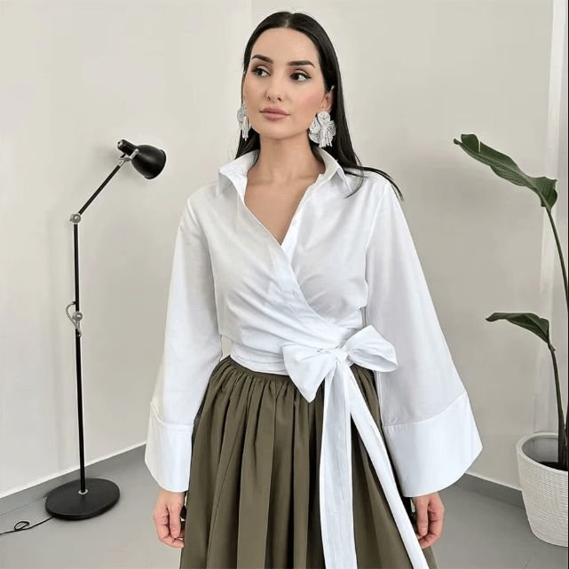 Kimono-blouse | Lange mouwen | Knoopsluiting | Wikkelblouse | Damesoverhemd-Hallo Susanne