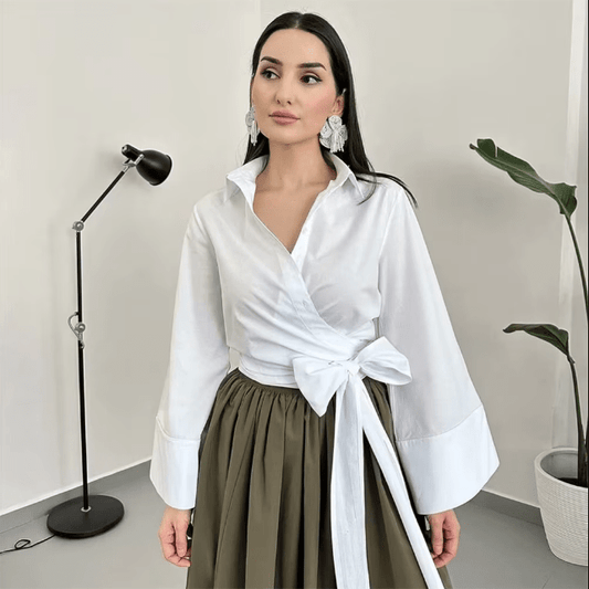 Kimono-blouse | Lange mouwen | Knoopsluiting | Wikkelblouse | Damesoverhemd-Hallo Susanne
