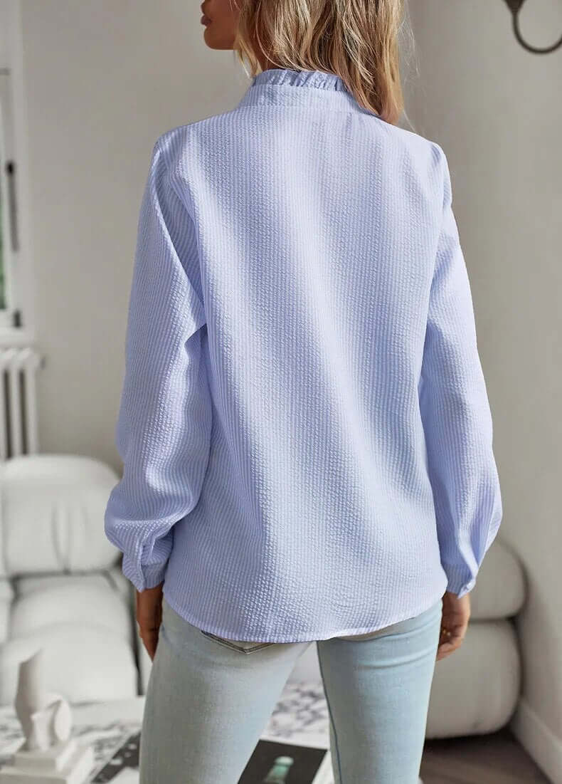 Knoopblouse | Gestreepte | Lange mouwen | Blouse met ruches | Knoopblouses voor dames-Hallo Susanne