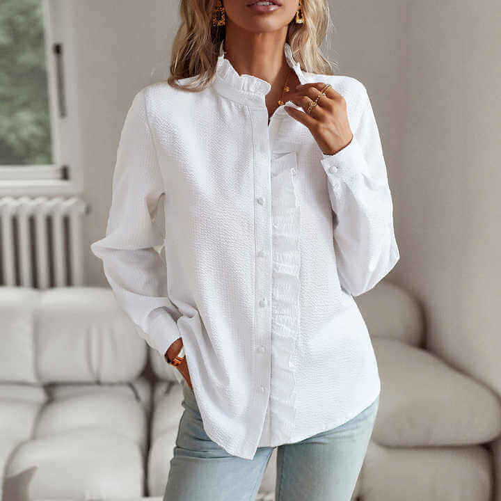 Knoopblouse | Gestreepte | Lange mouwen | Blouse met ruches | Knoopblouses voor dames-Hallo Susanne