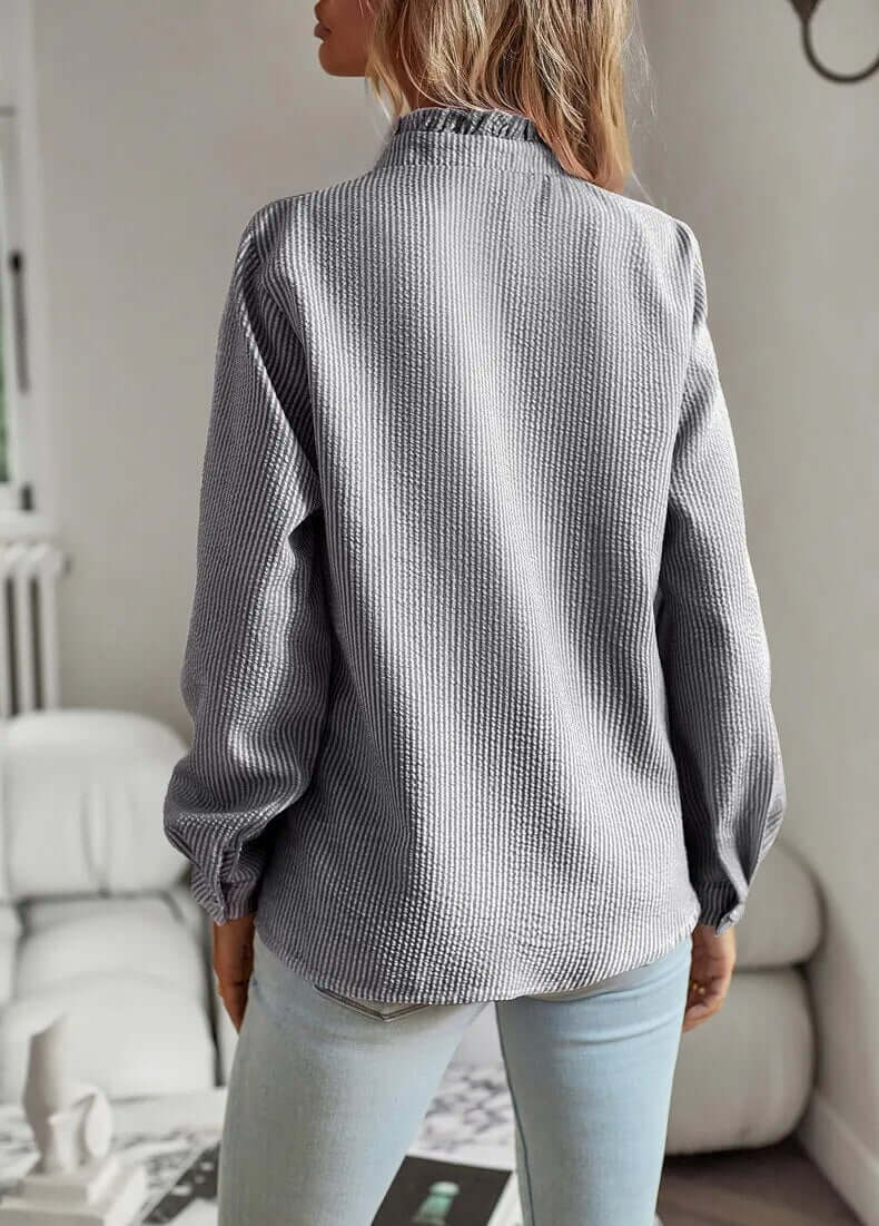 Knoopblouse | Gestreepte | Lange mouwen | Blouse met ruches | Knoopblouses voor dames-Hallo Susanne