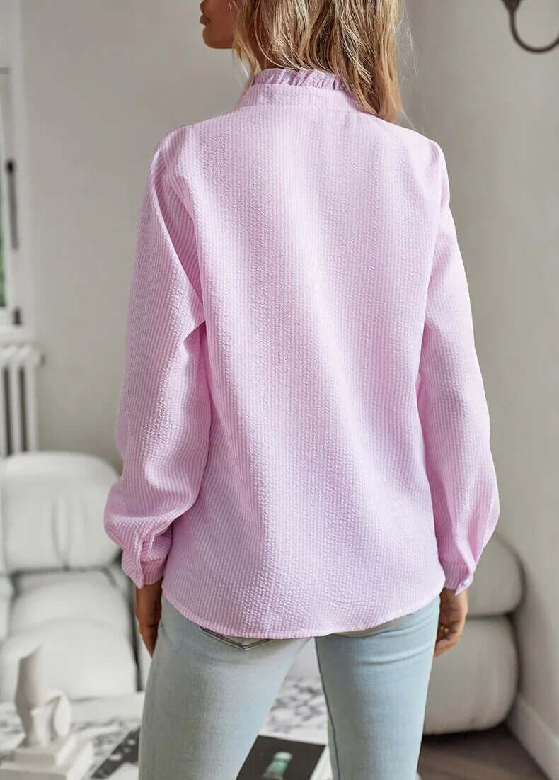 Knoopblouse | Gestreepte | Lange mouwen | Blouse met ruches | Knoopblouses voor dames-Hallo Susanne
