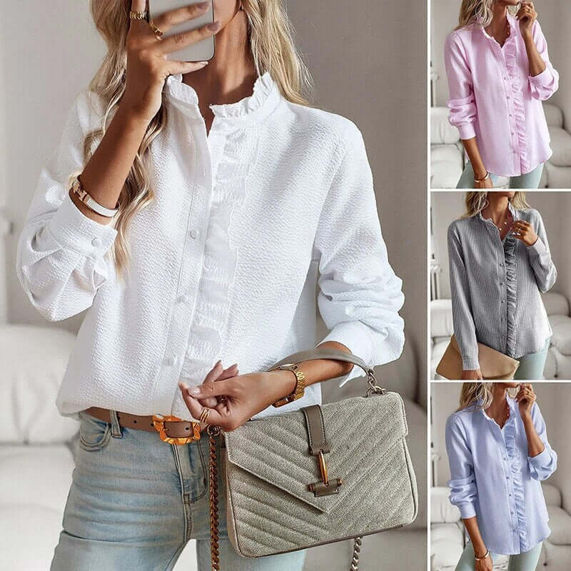 Knoopblouse | Gestreepte | Lange mouwen | Blouse met ruches | Knoopblouses voor dames-Hallo Susanne