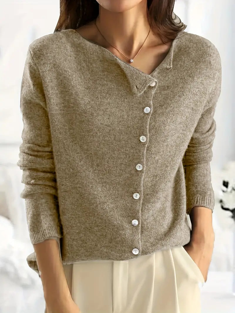 Knoopsluiting - Dun - Asymmetrisch - Gebreid vest - Damesbreigoed-Hallo Susanne