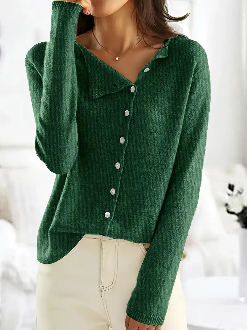 Knoopsluiting - Dun - Asymmetrisch - Gebreid vest - Damesbreigoed-Hallo Susanne