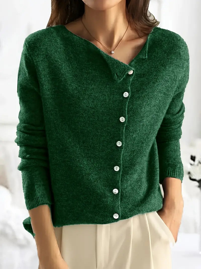 Knoopsluiting - Dun - Asymmetrisch - Gebreid vest - Damesbreigoed-Hallo Susanne