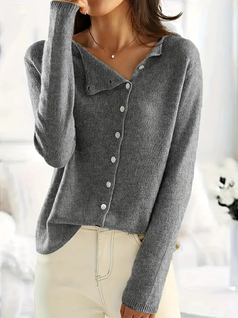 Knoopsluiting - Dun - Asymmetrisch - Gebreid vest - Damesbreigoed-Hallo Susanne