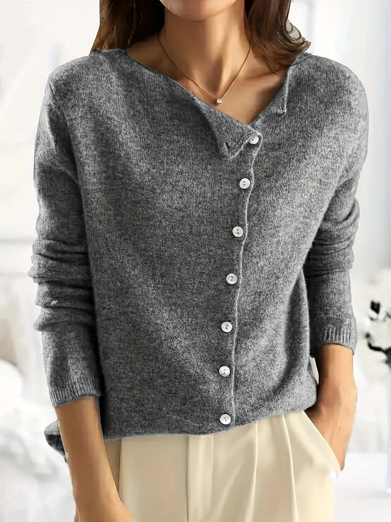 Knoopsluiting - Dun - Asymmetrisch - Gebreid vest - Damesbreigoed-Hallo Susanne