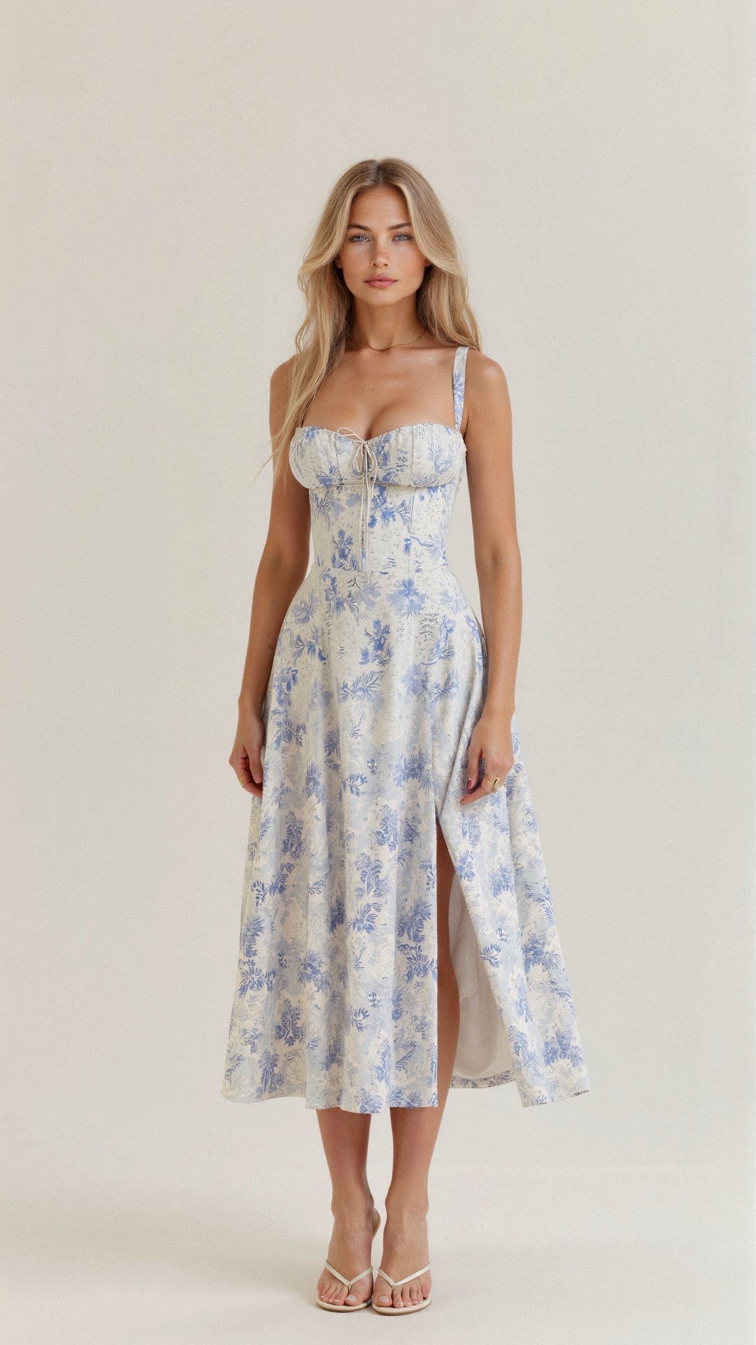 Korsetjurk - Mouwloze Midi Zomerjurk met Split voor dames-Hallo Susanne